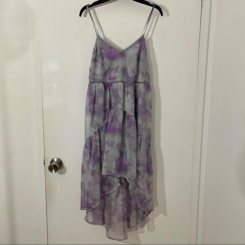Purple & Bluish-Grey Watercolor Flowy High-Low Dress